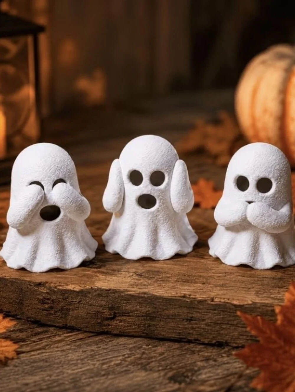 Adorable 3-Piece Ghost Figurine Set - Halloween Decor